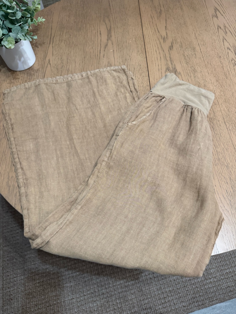 Venti 6 Italian Linen Wide Leg Pants Women’s Tan Pull-On Boho Resort Size USA 4